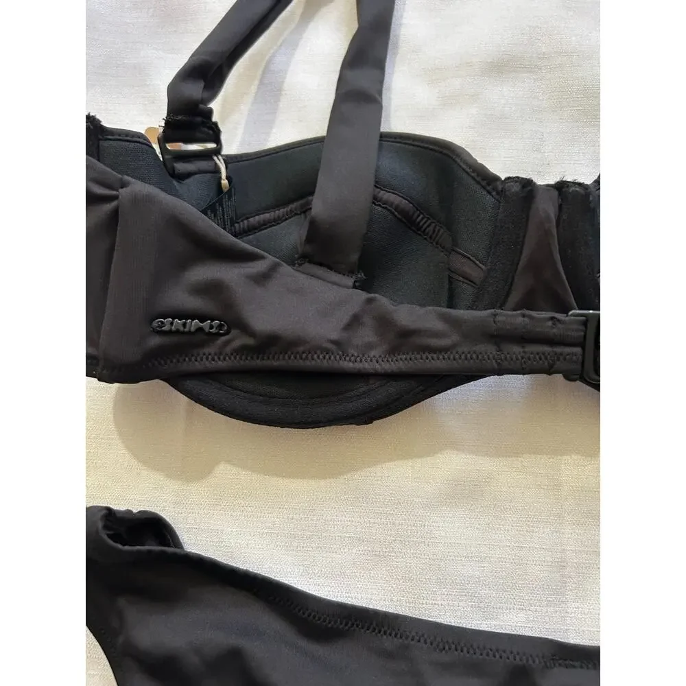 Skims NWT Swim Strapless Underwire Top & Dipped Mid Coverage Bottom Black Size L